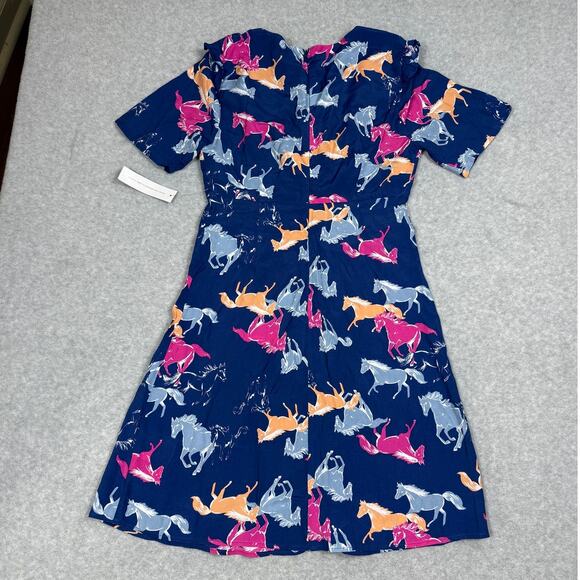 Modcloth Womens Size S Blue Horses Neon Stampede Mini Dress - Picture 2 of 10
